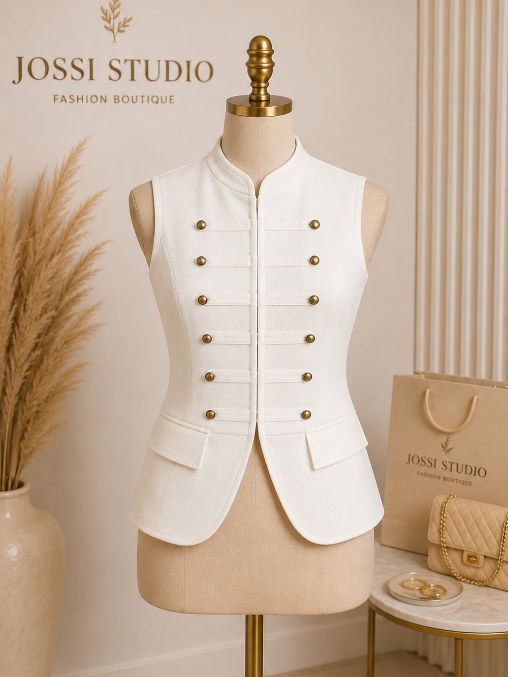 Women's White Military-Inspired Sleeveless Vest